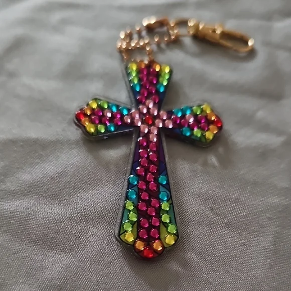 Colorful Rhinestone Cross Keychain - Picture 3 of 4